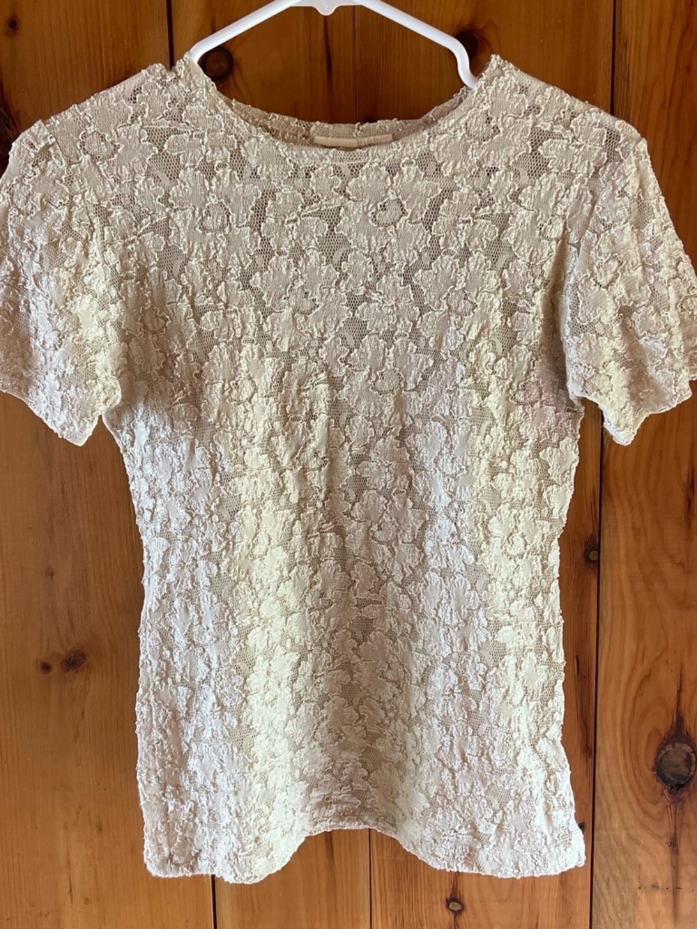 Vintage Victoria’s Secret Cream Mesh Lace Romantic Short Sleeve Baby Tee Top S